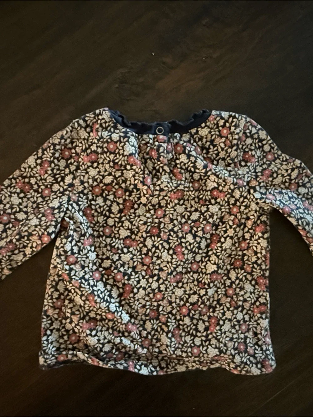 Old Navy Navy Long-Sleeve Tee with Pink and Cream Floral Print